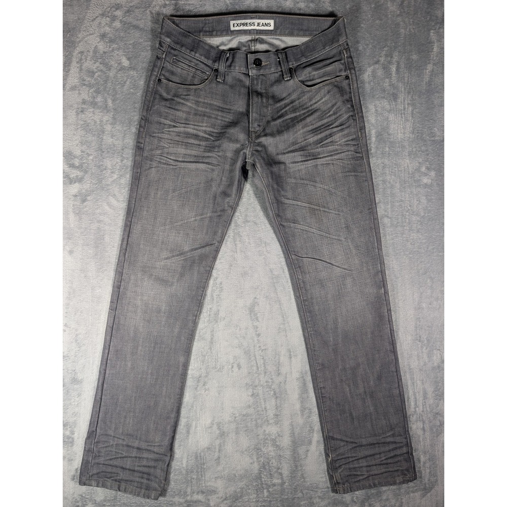 Express Jeans Rocco Slim Fit Straight Leg Gray Denim Mens Size 31x32 Casual Work